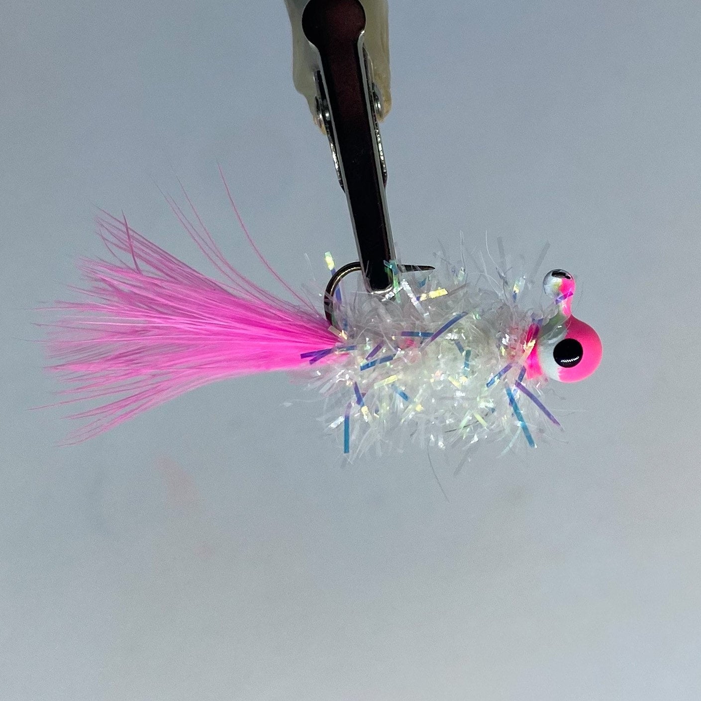 Hand Tied Jig White Body Glo White and Pink Head with Fl. Pink